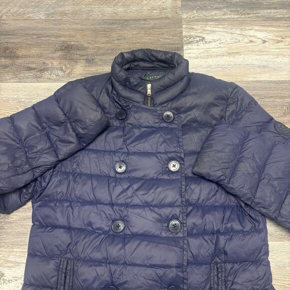 Vintage Lauren Ralph Lauren Blue‎ Womens M Full Zip Button Quilted Puffer Jacket - Picture 1 of 10